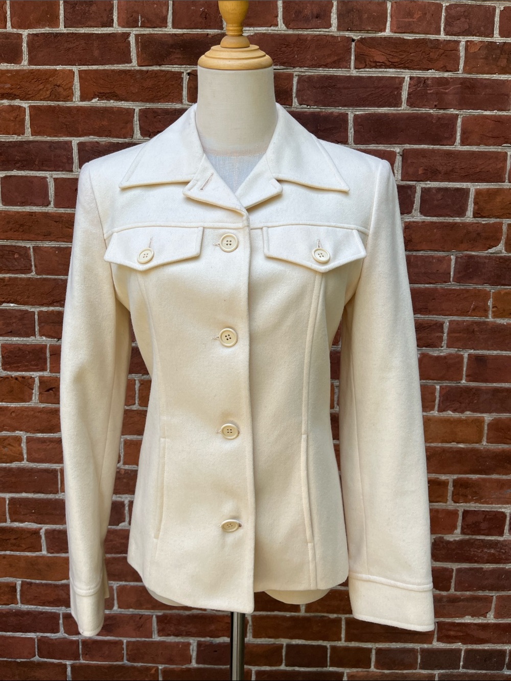 United Colors Of Benetton Cream Button-Front Wool Blend Blazer